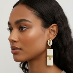 Hand Crafted White and Gold Geometric Earrings